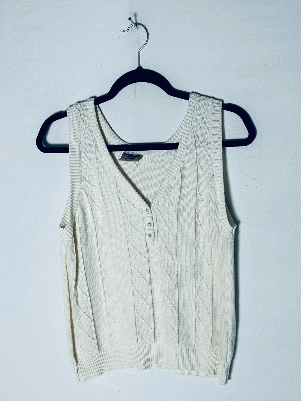 Vintage Huntington Ridge Cream Cable Knit Sweater Vest Tank Top M Academia Twee
